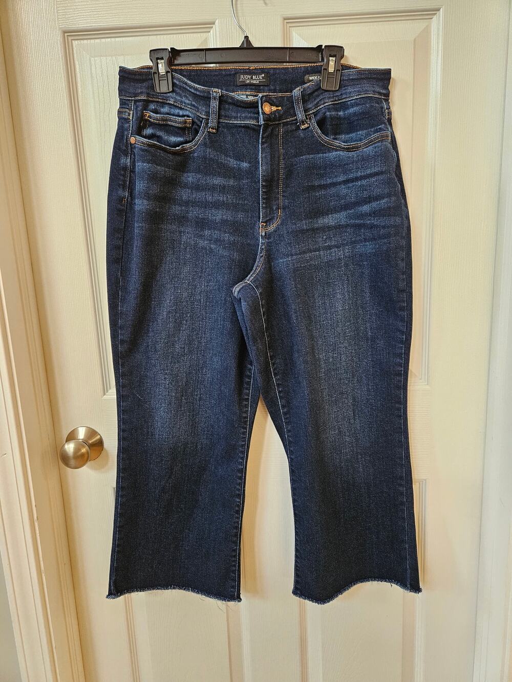 Judy Blue Wide Leg Jeans Womens 16W Dark Wash High Rise Raw Hem Stretch Denim